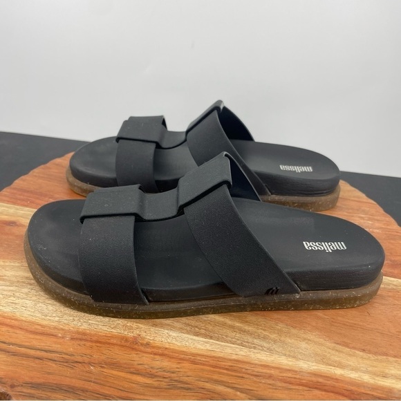 Melissa Women's Way Slides Beach in Black rubber t strap Size 7 - Picture 3 of 7